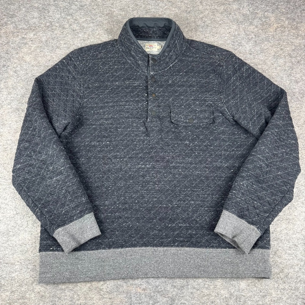 Faherty Epic Quilted Fleece Pullover Cotton Polyester Blue Gray Mens Large L